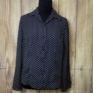 John Roberts Polka Dot Blouse Sz 4P Sheer Top Black